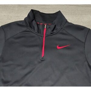 NIKE Therma Fit Quarter Zip Pullover Black Red Swoosh Mens XL Training Top